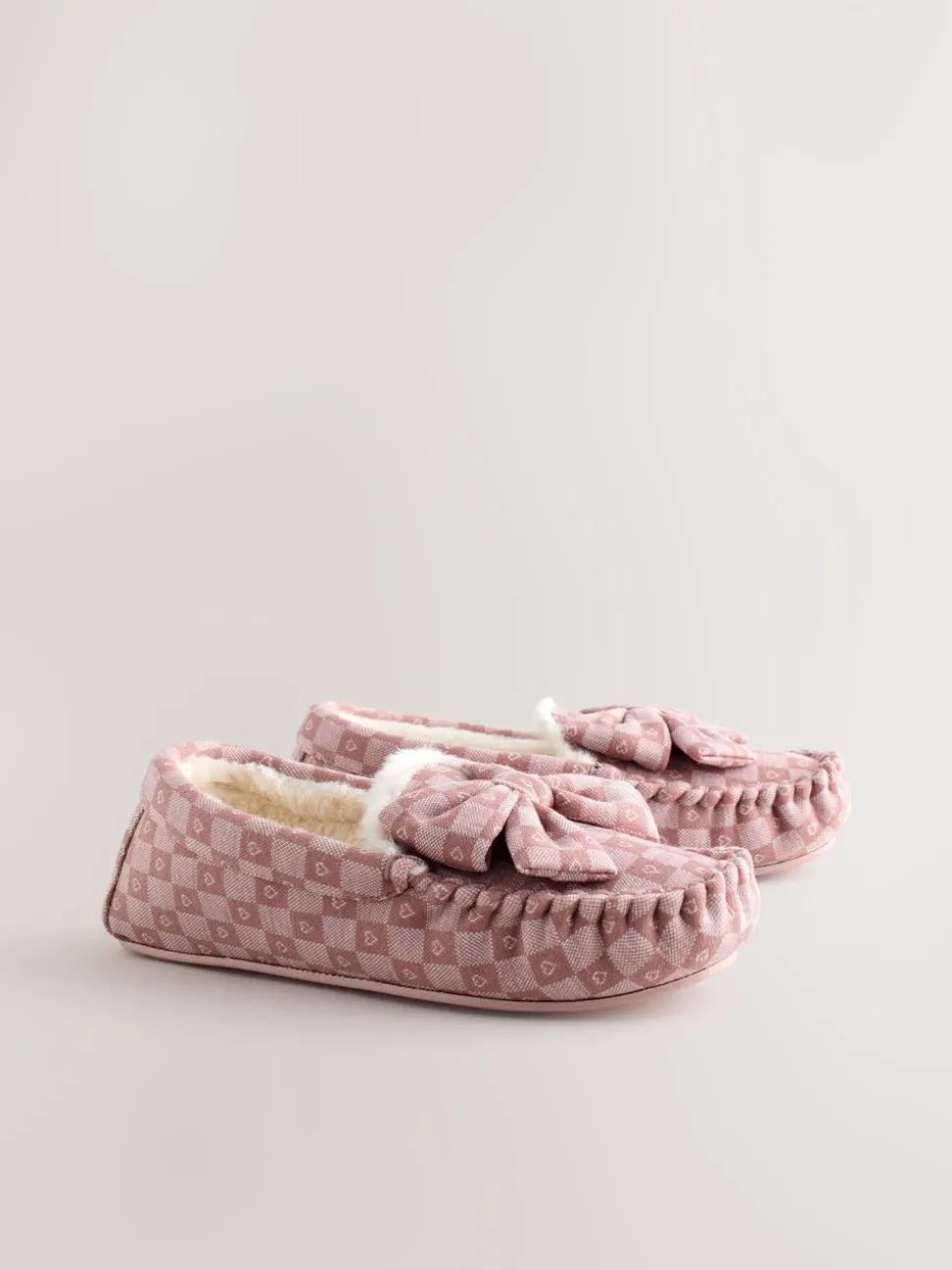Roze - Check Heart Moccasin Slippers