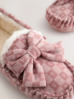 Roze - Check Heart Moccasin Slippers
