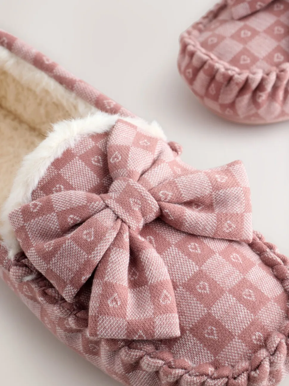 Roze - Check Heart Moccasin Slippers
