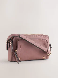 Roze - Double Zip Cross-Body Faux Suede Bag