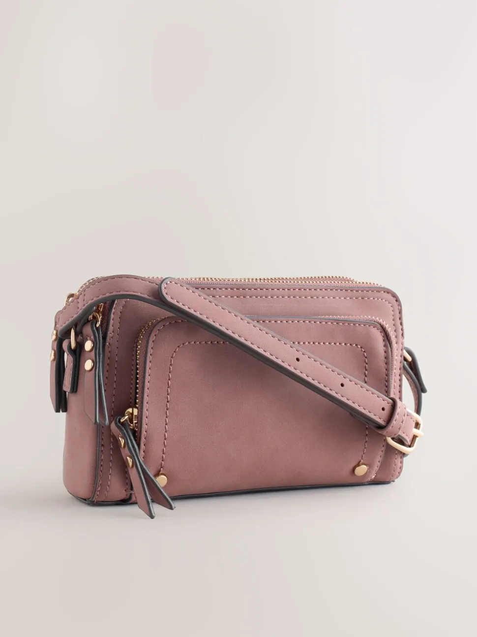 Roze - Double Zip Cross-Body Faux Suede Bag