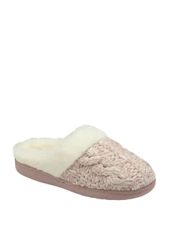 Roze - Dunlop - Gebreide pantoffelmuiltjes met dichte neus voor dames