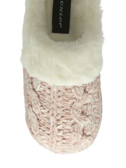 Roze - Dunlop - Gebreide pantoffelmuiltjes met dichte neus voor dames