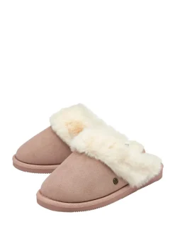 Roze - Dunlop Faux Suede Mule Slippers Fur Collar
