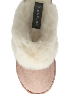 Roze - Dunlop Faux Suede Mule Slippers Fur Collar