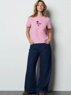 Roze - Embellished Duck Short Sleeve Crew Neck Top