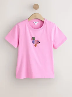 Roze - Embellished Duck Short Sleeve Crew Neck Top