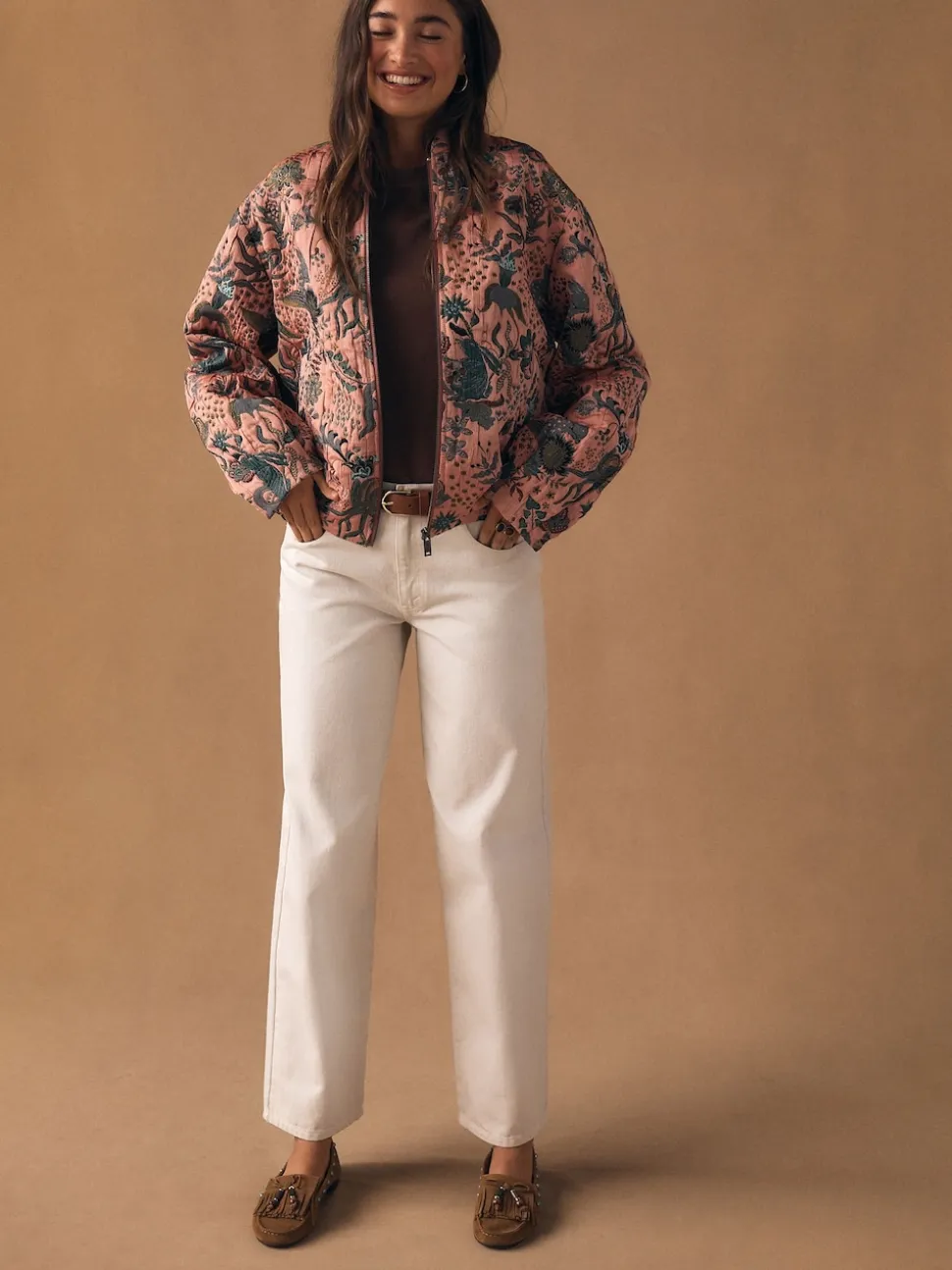 Roze - Floral Jacquard Bomber Jacket