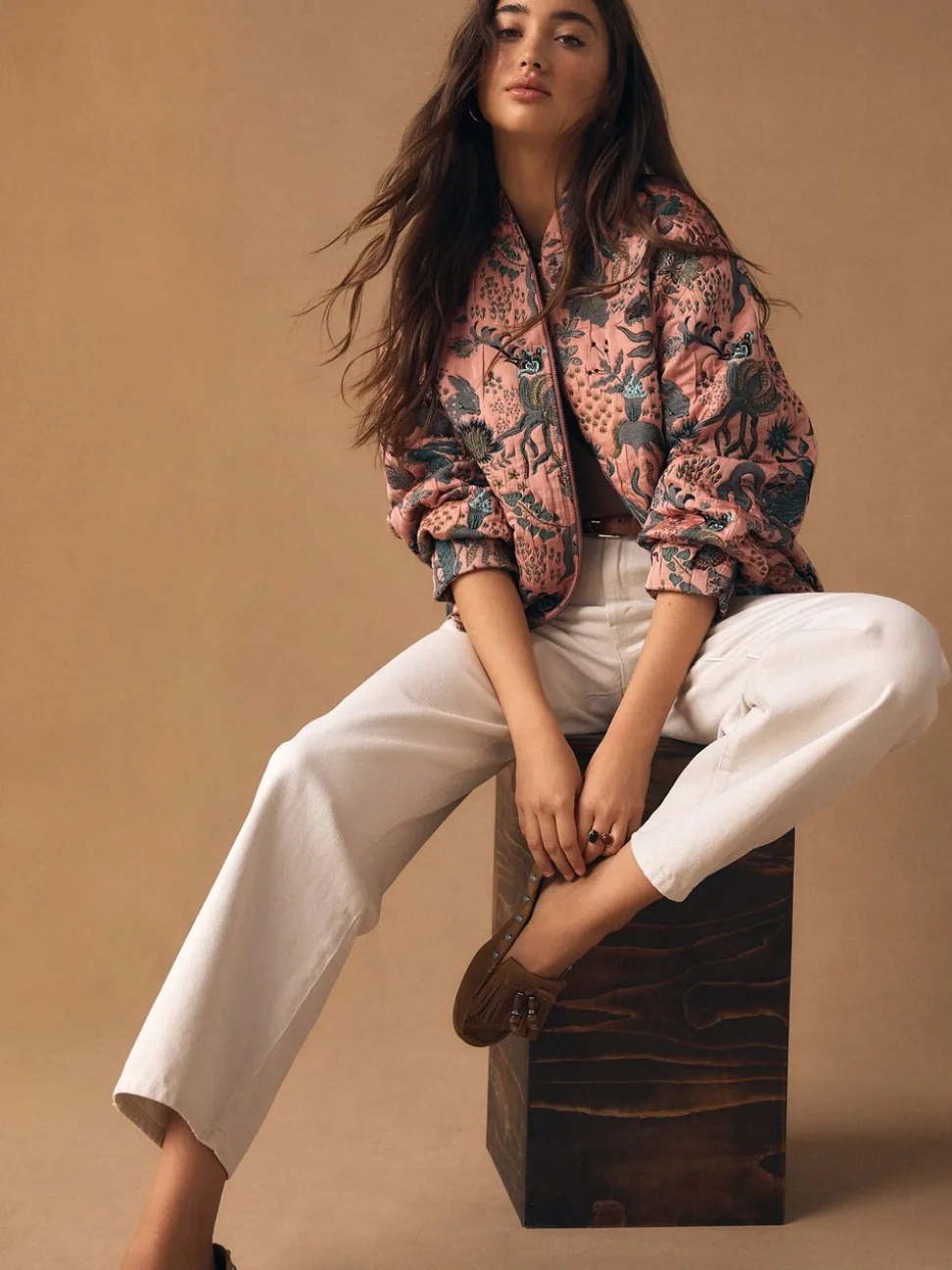Roze - Floral Jacquard Bomber Jacket
