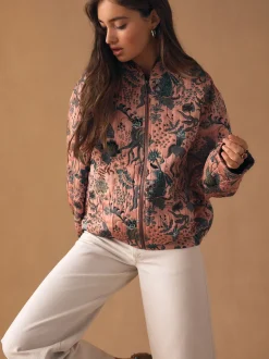 Roze - Floral Jacquard Bomber Jacket