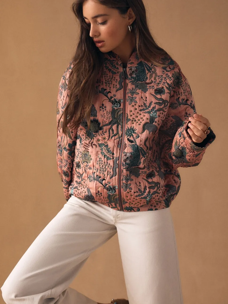 Roze - Floral Jacquard Bomber Jacket