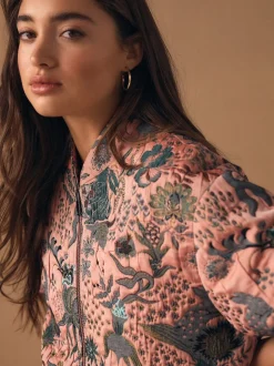 Roze - Floral Jacquard Bomber Jacket