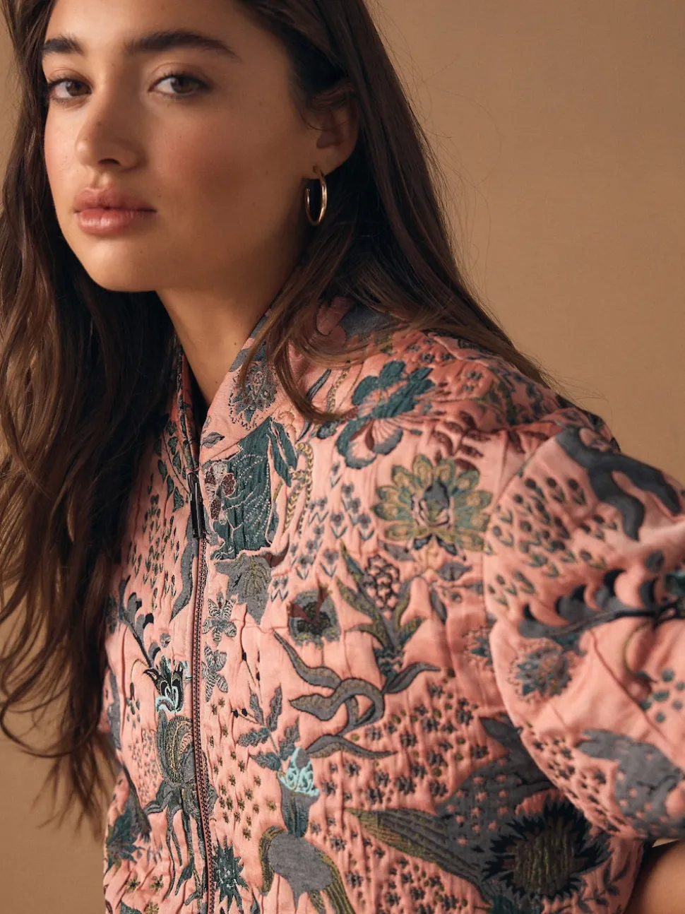 Roze - Floral Jacquard Bomber Jacket