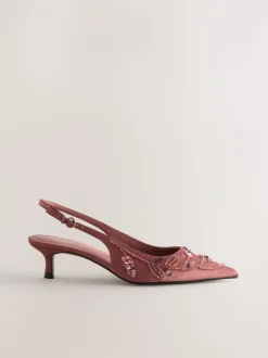 Roze - Forever Comfort satijnen slingbacks met kralen en hakje