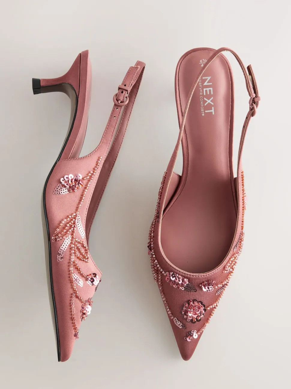 Roze - Forever Comfort satijnen slingbacks met kralen en hakje