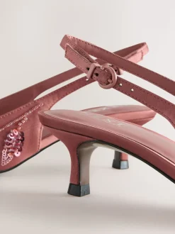 Roze - Forever Comfort satijnen slingbacks met kralen en hakje