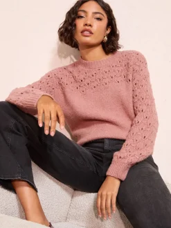 Roze - Friends Like These Pointelle trui met stiksels
