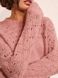 Roze - Friends Like These Pointelle trui met stiksels