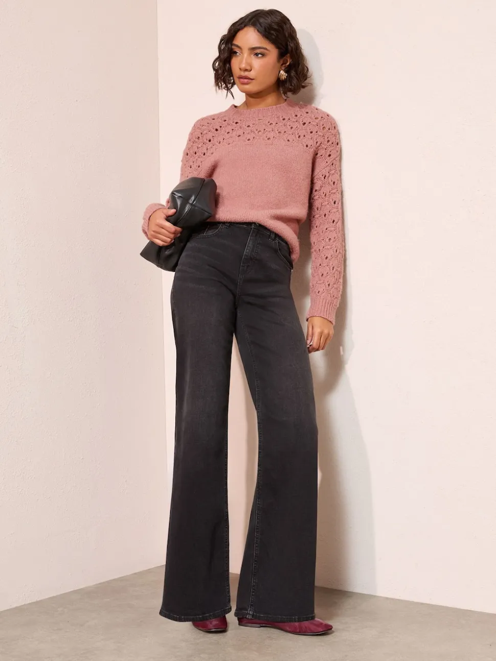 Roze - Friends Like These Pointelle trui met stiksels