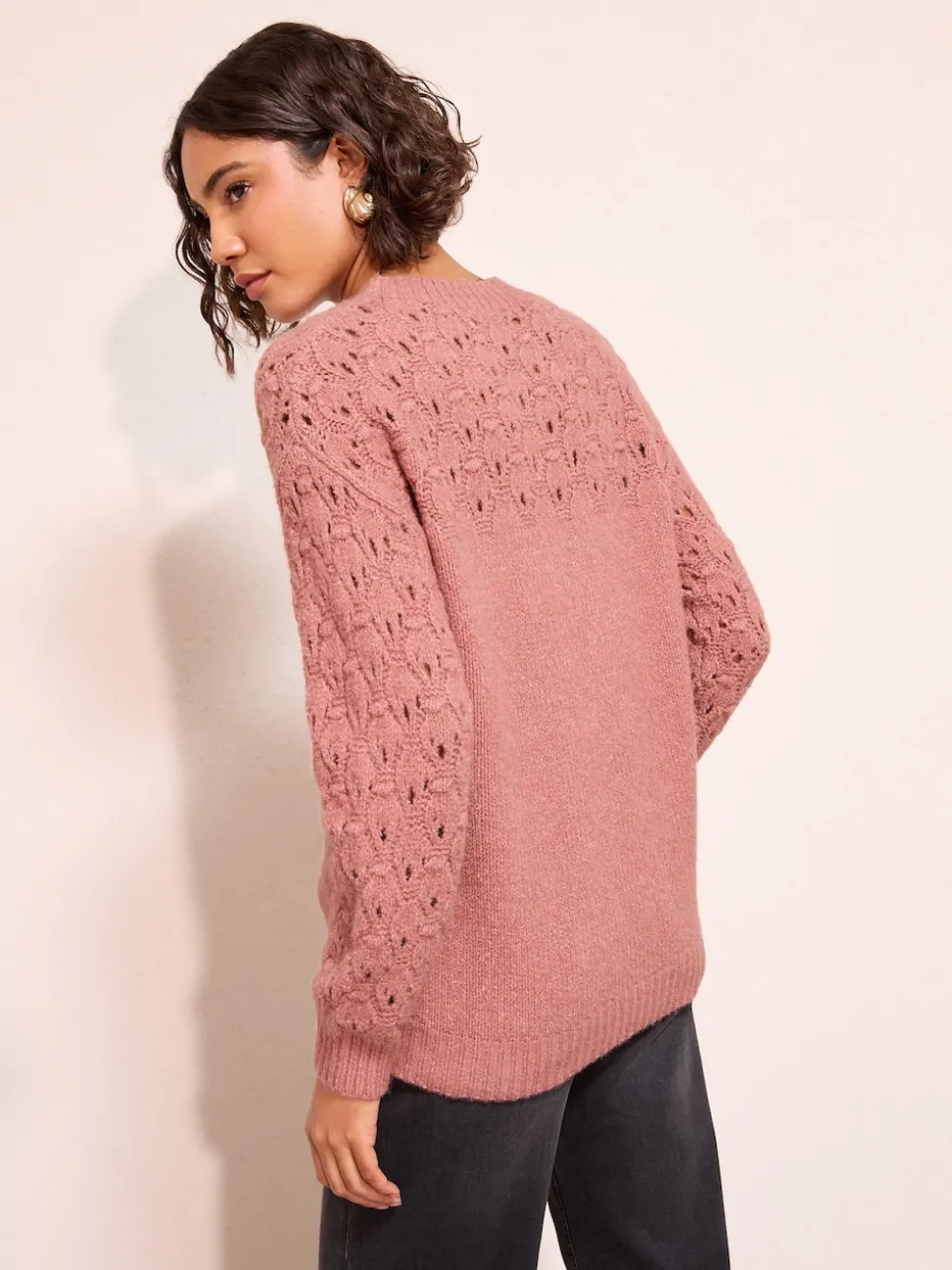 Roze - Friends Like These Pointelle trui met stiksels