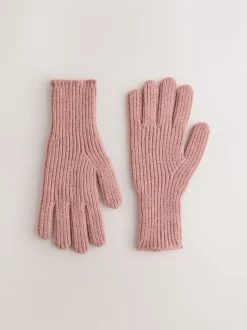 Roze - Geribbelde gebreide handschoenen