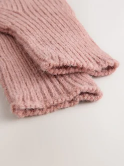 Roze - Geribbelde gebreide handschoenen
