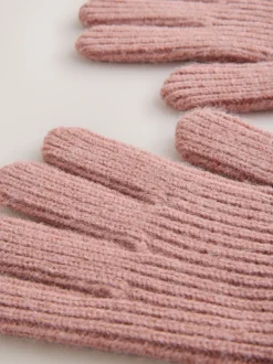 Roze - Geribbelde gebreide handschoenen