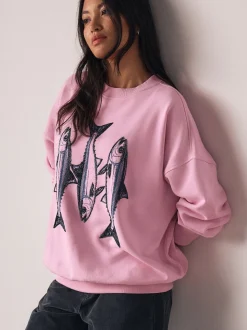 Roze - Graphic Beaded Fish Graphic Sweatshirt