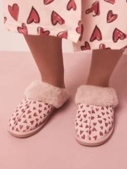 Roze - Heart Faux Fur Lined Suede Mule Slippers