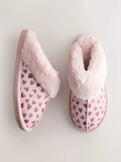 Roze - Heart Faux Fur Lined Suede Mule Slippers