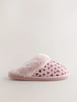 Roze - Heart Faux Fur Lined Suede Mule Slippers
