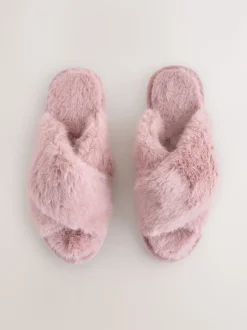 Roze - Instappantoffels van imitatiebont