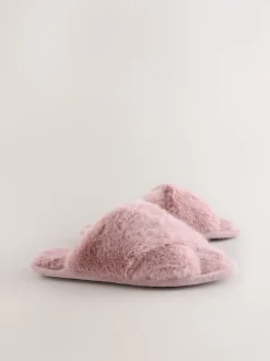 Roze - Instappantoffels van imitatiebont