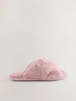 Roze - Instappantoffels van imitatiebont
