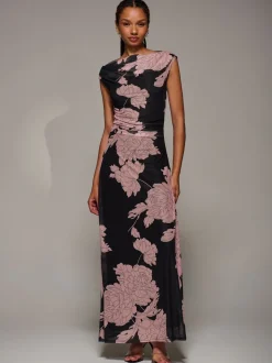Roze - Jolie Moi Multiway Neckline Mesh Maxi Dress