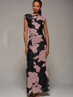 Roze - Jolie Moi Multiway Neckline Mesh Maxi Dress