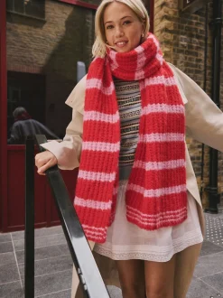 Roze - Knitted Wool Blend Striped Scarf