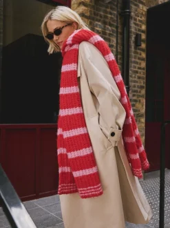 Roze - Knitted Wool Blend Striped Scarf