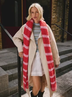 Roze - Knitted Wool Blend Striped Scarf