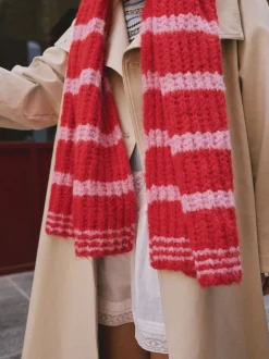 Roze - Knitted Wool Blend Striped Scarf