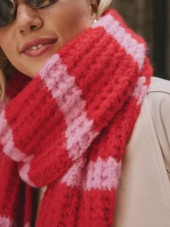 Roze - Knitted Wool Blend Striped Scarf