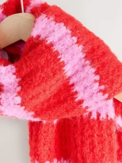 Roze - Knitted Wool Blend Striped Scarf