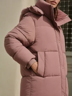 Roze - Lange regenbestendige gewatteerde jas