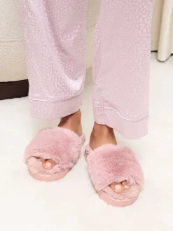 Roze - Lipsy pantoffels van imitatiebont met plateauzool voor nachtkleding