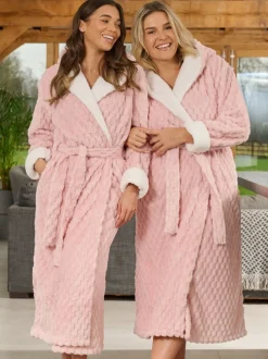 Roze - Loungeable - Geometrische luxe fleece maxi-badjas met capuchon