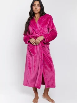 Roze - Loungeable Christmas Ribbon Trim Luxury Fleece Hooded Maxi Robe