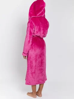 Roze - Loungeable Christmas Ribbon Trim Luxury Fleece Hooded Maxi Robe