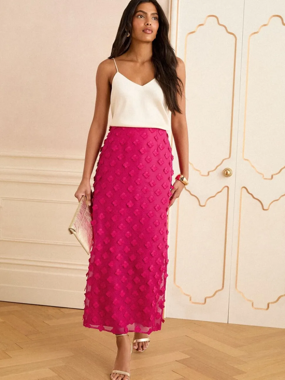 Roze - Love & Roses 3D midirok met bloemenprint