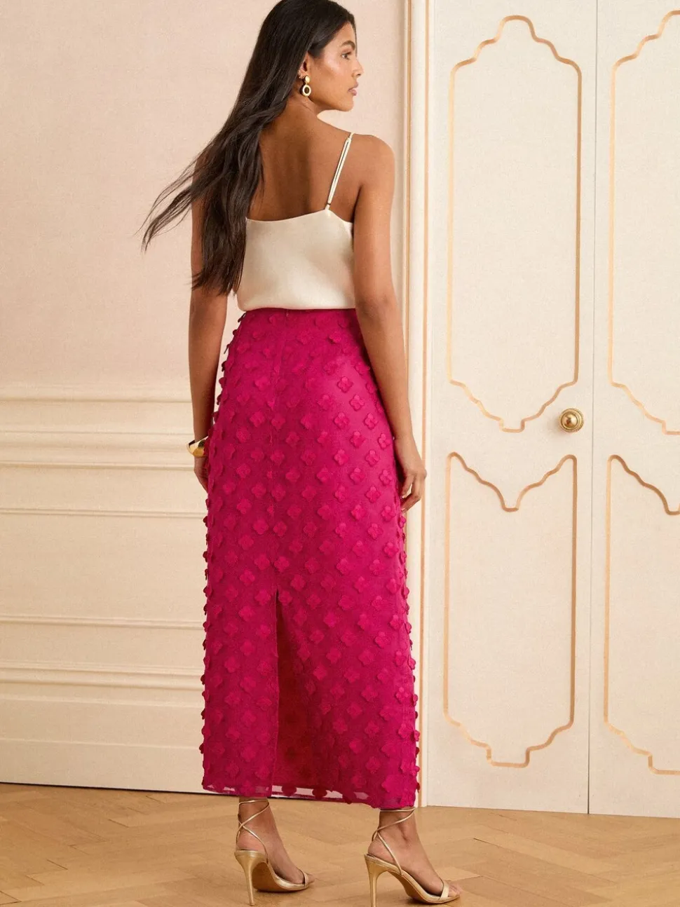 Roze - Love & Roses 3D midirok met bloemenprint