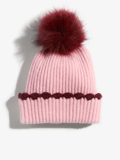 Roze - Love & Roses Scallop Trim Ribbed Pom Hat and Gloves Set